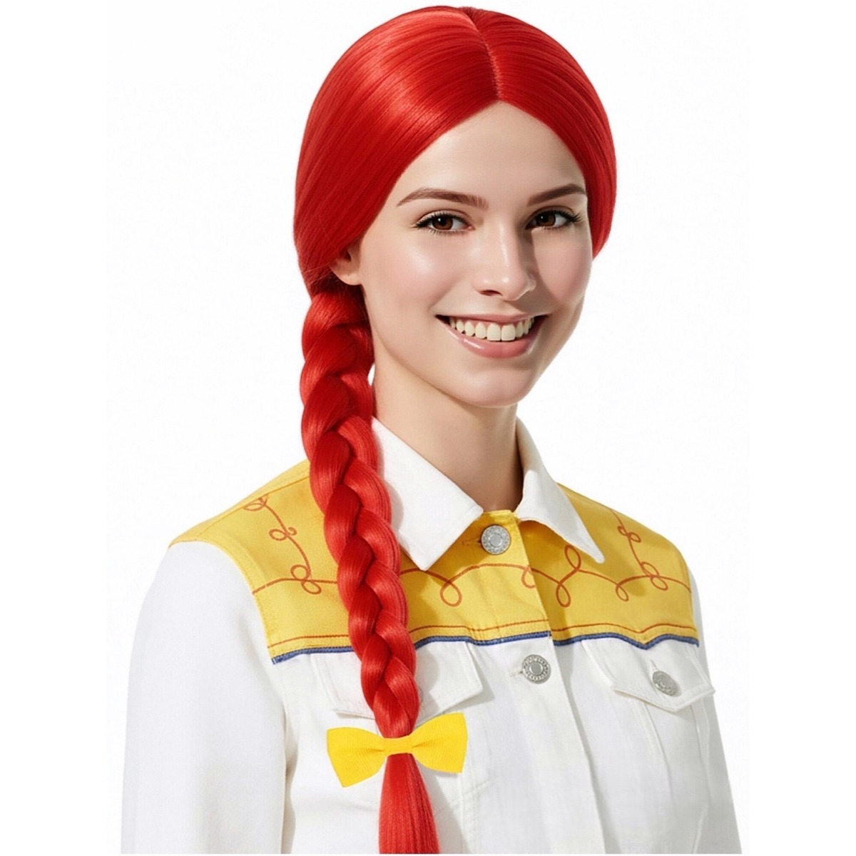 Cosplay Prop Bow - Jasnoczerwona peruka syntetyczna o długości 61